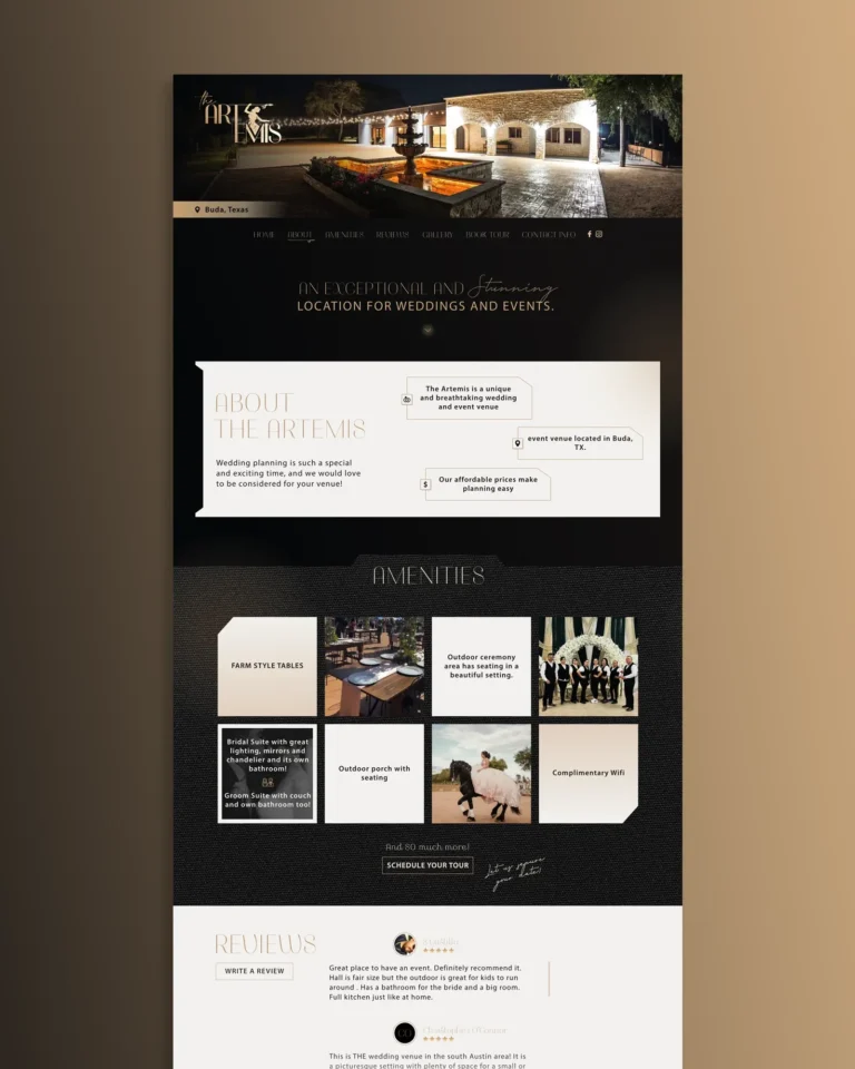 Artemis Event Venue website design